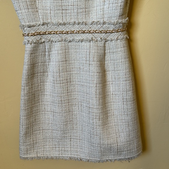 MARCIANO • tweed beige gold chain Chanel-inspired mini dress collar button down - Picture 8 of 9